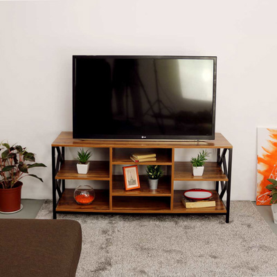 Mesa para TV con diseño rústico de siete estantes